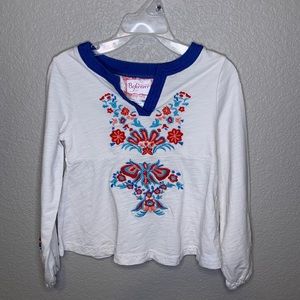 American Girl White Long Sleeve Top with Blue and Red Embroidery